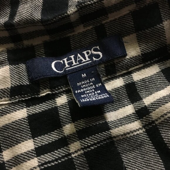 Chaps Ralph Lauren Black and White Plaid Flannel Cotton Button Down Shirt - Picture 7 of 15